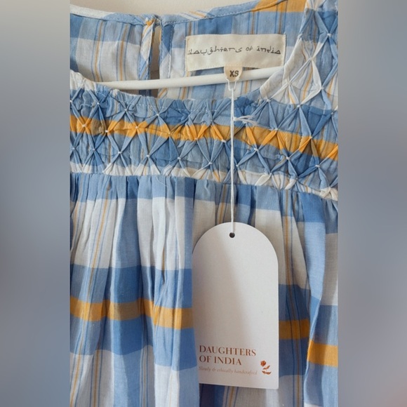 NWT Daughters of India Freya Blue Plaid Mini Dress Size XS Puff Tie Sleeve - Picture 4 of 6
